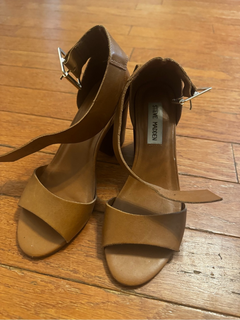 Steve Madden Brown/Tan Leather Ankle-Strap Heels